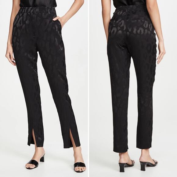 NWT Anine Bing Tate High Waist Trousers Size 6 Black Leopard Front Slit Pants - Picture 2 of 16